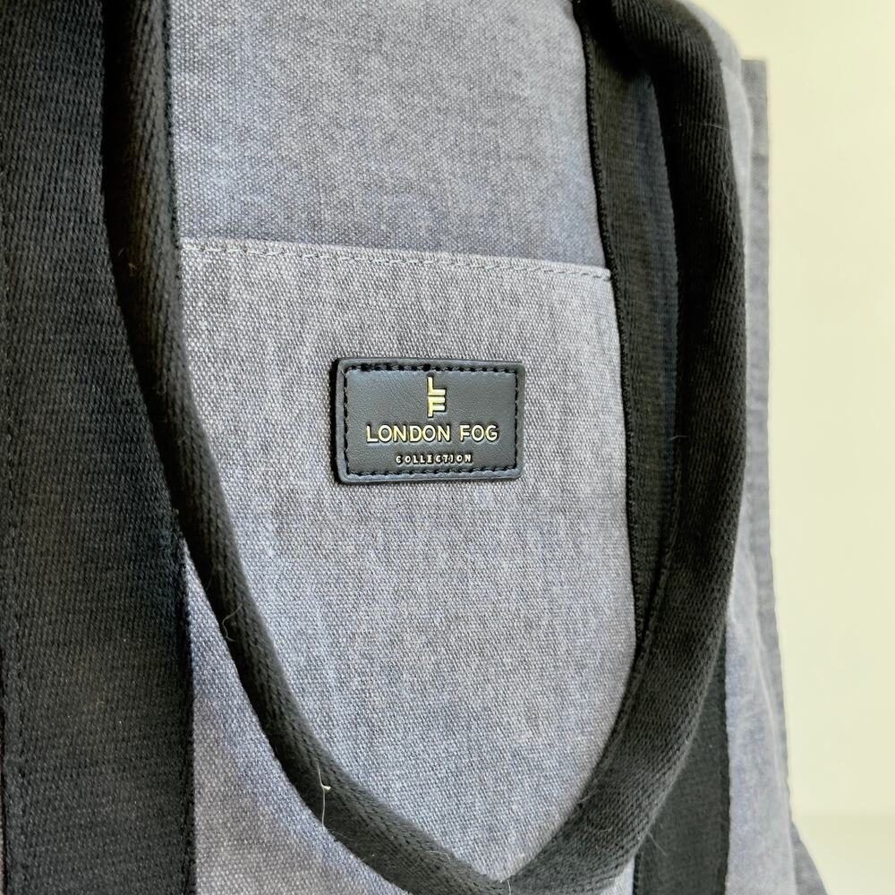 London Fog Collection Gray Tote Bag Black Handles Zipper Top 16 x 12 x 6